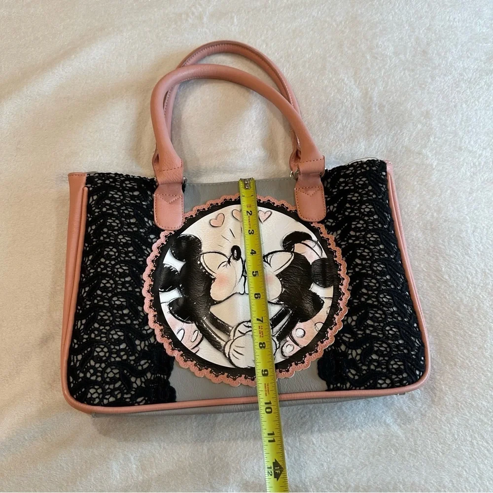 Disney Boutique Mickey and Minnie Mouse Kissing Satchel with Lace Detail